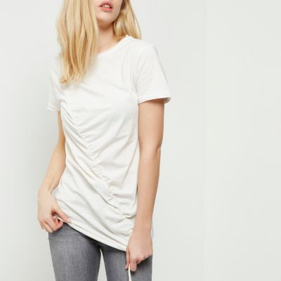 White ruched drawstring T-shirt